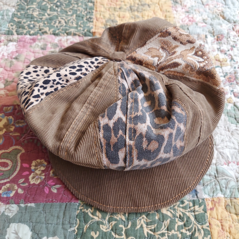 Patchwork Corduroy Cap with Animal Print
